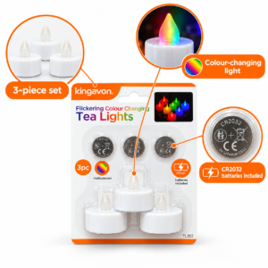Colour-Changing LED Tea Light Candles – 3-Pack Battery Flickering Candles