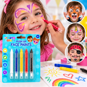 Push-Up Face Paint Crayons – 5 Bright Colours for Parties & Costumes