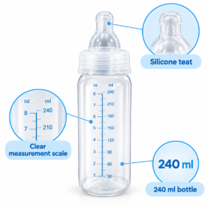 Baby Feeding Bottle – 240ml Clear Bottle with Silicone Teat