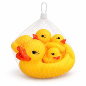Rubber Duck Bath Toys – 4-Piece Yellow Duck Set with Storage Net