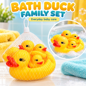 Rubber Duck Bath Toys – 4-Piece Yellow Duck Set with Storage Net