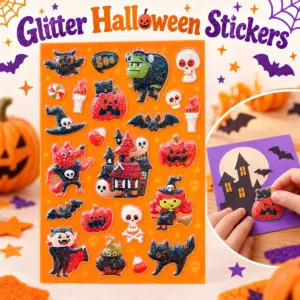 Glitter Halloween Stickers – Raised Assorted Character Sheet