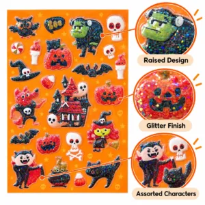 Glitter Halloween Stickers – Raised Assorted Character Sheet