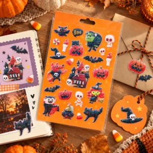 Glitter Halloween Stickers – Raised Assorted Character Sheet