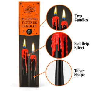 Bleeding Taper Candles – 2-Pack Black Candles with Red Drip Effect