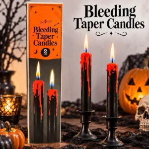 Bleeding Taper Candles – 2-Pack Black Candles with Red Drip Effect