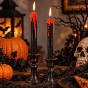Bleeding Taper Candles – 2-Pack Black Candles with Red Drip Effect