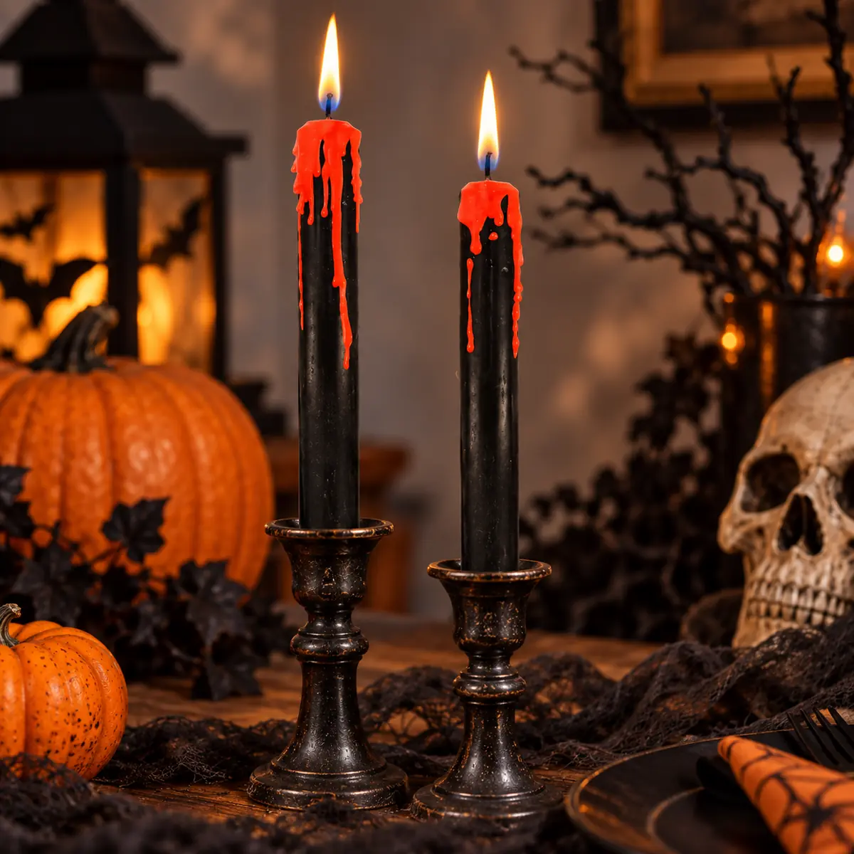WFUK-169-04.webp Bleeding Taper Candles – 2-Pack Black Candles with Red Drip Effect