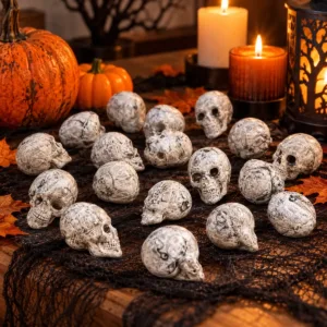 Mini Skull Decorations – 18-Piece Halloween Scatter Set