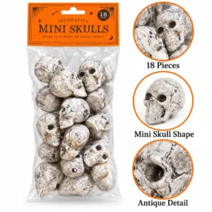 Mini Skull Decorations – 18-Piece Halloween Scatter Set