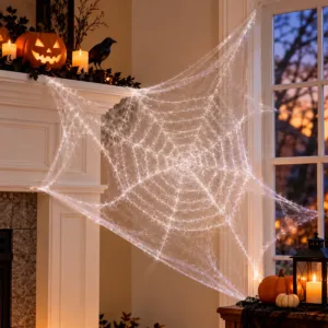 Shimmering Spider Web – White Halloween Party Decoration