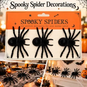 Spooky Spider Decorations – 3-Pack Black Halloween Spiders