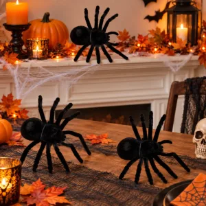 Spooky Spider Decorations – 3-Pack Black Halloween Spiders