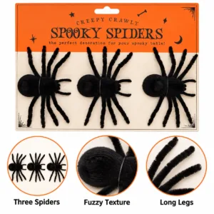 Spooky Spider Decorations – 3-Pack Black Halloween Spiders
