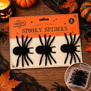 Spooky Spider Decorations – 3-Pack Black Halloween Spiders