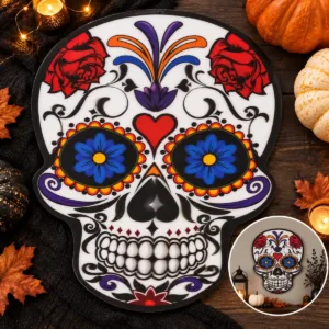 Decorative Sugar Skull Sign – Colourful Hanging Halloween Party Decoration