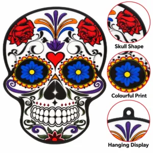Decorative Sugar Skull Sign – Colourful Hanging Halloween Party Decoration