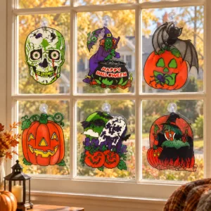 Halloween Window Decorations – 6-Pack Suction-Cup Hanging Signs