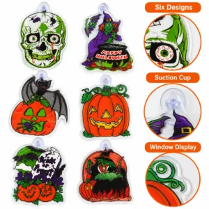 Halloween Window Decorations – 6-Pack Suction-Cup Hanging Signs