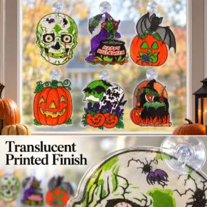 Halloween Window Decorations – 6-Pack Suction-Cup Hanging Signs