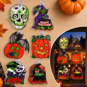 Halloween Window Decorations – 6-Pack Suction-Cup Hanging Signs