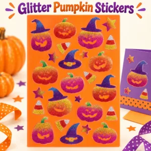 Glitter Pumpkin Stickers – Raised Halloween Sticker Sheet