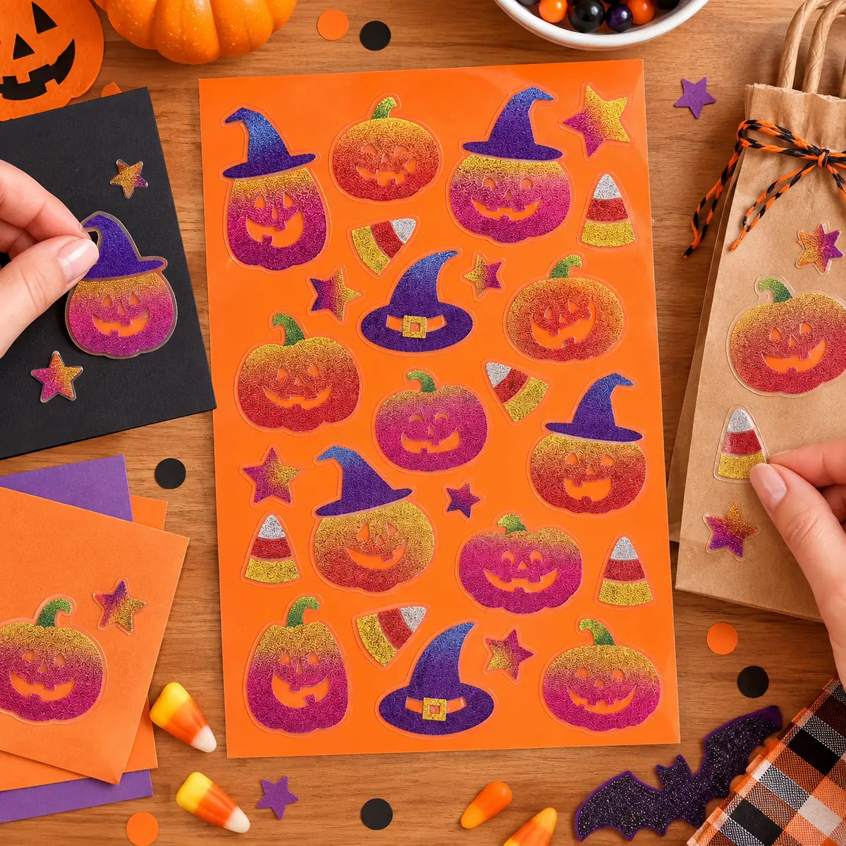 WFUK-178-02.webp Glitter Pumpkin Stickers – Raised Halloween Sticker Sheet