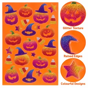 Glitter Pumpkin Stickers – Raised Halloween Sticker Sheet