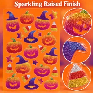Glitter Pumpkin Stickers – Raised Halloween Sticker Sheet