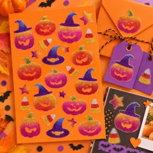 Glitter Pumpkin Stickers – Raised Halloween Sticker Sheet