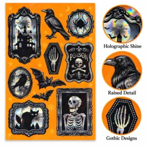Gothic Halloween Stickers – Holographic Raised Sticker Sheet