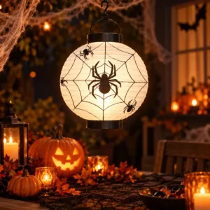 Spiderweb Light-Up Lantern – Hanging Halloween Party Decoration
