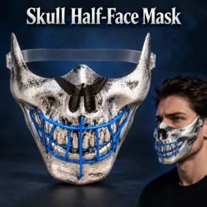 Skull Half-Face Mask – Silver and Blue Halloween Costume Mask