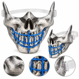 Skull Half-Face Mask – Silver and Blue Halloween Costume Mask