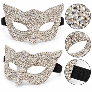 Rhinestone Masquerade Mask – Silver Fancy Dress Eye Mask