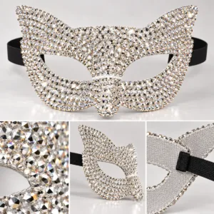 Rhinestone Masquerade Mask – Silver Fancy Dress Eye Mask