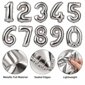 Number Foil Balloons – 0–9 Celebration Set