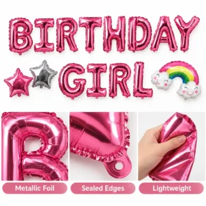 Birthday Girl Foil Party Balloon Set – Pink Letter and Shape Decorations