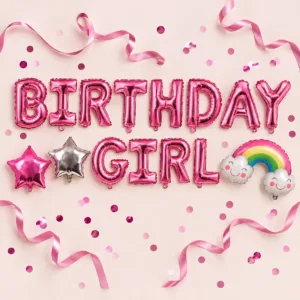 Birthday Girl Foil Party Balloon Set – Pink Letter and Shape Decorations
