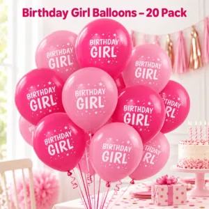 Birthday Girl Balloons – 20-Pack Pink Latex Party Balloons