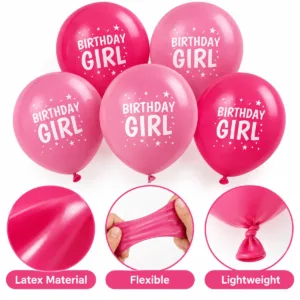 Birthday Girl Balloons – 20-Pack Pink Latex Party Balloons