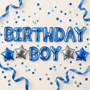 Birthday Boy Foil Party Balloon Set – Blue Letter and Star Decorations