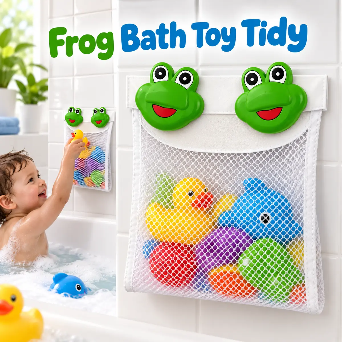 WFUK-204-01-1.webp Frog Bath Toy Tidy – Wall-Hanging Mesh Storage Bag