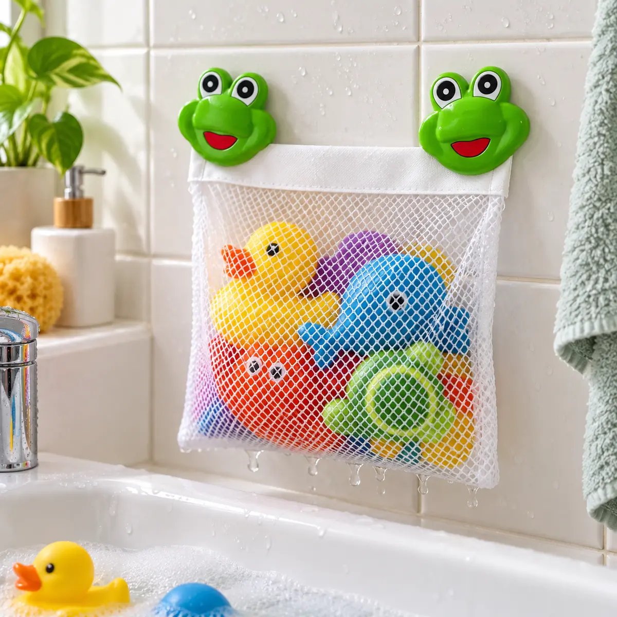 WFUK-204-02-1.webp Frog Bath Toy Tidy – Wall-Hanging Mesh Storage Bag