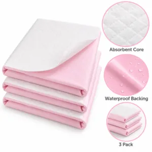 Disposable Baby Bed Mats – 3-Pack Pink Absorbent Pads