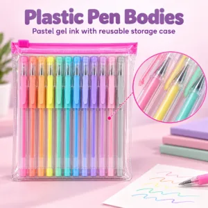 Pastel Gel Pens – 12-Pack with Reusable Zip Storage Case