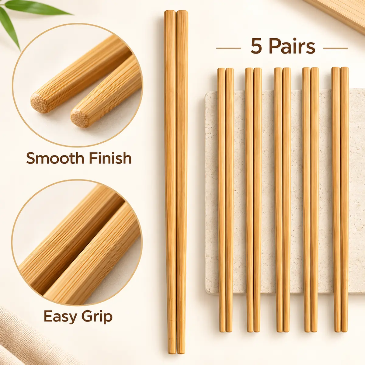 WFUK-218-03.webp Reusable Bamboo Chopsticks – 5-Pair Reusable Dining Set