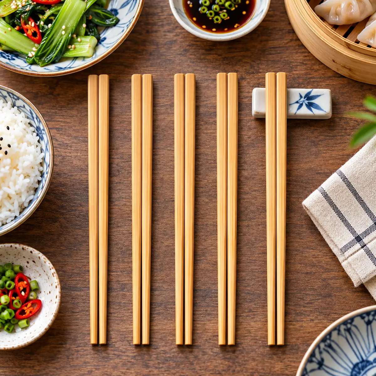 WFUK-218-05.webp Reusable Bamboo Chopsticks – 5-Pair Reusable Dining Set