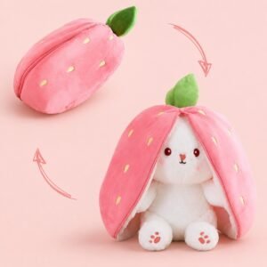 Strawberry Bunny Soft Plush Toy – 2-in-1 Transforming Surprise Plush