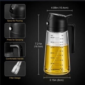 2-in-1 Glass Oil Sprayer & Pourer – Refillable Olive Oil Dispenser Bottle for Cooking, Air Fryer & Salads